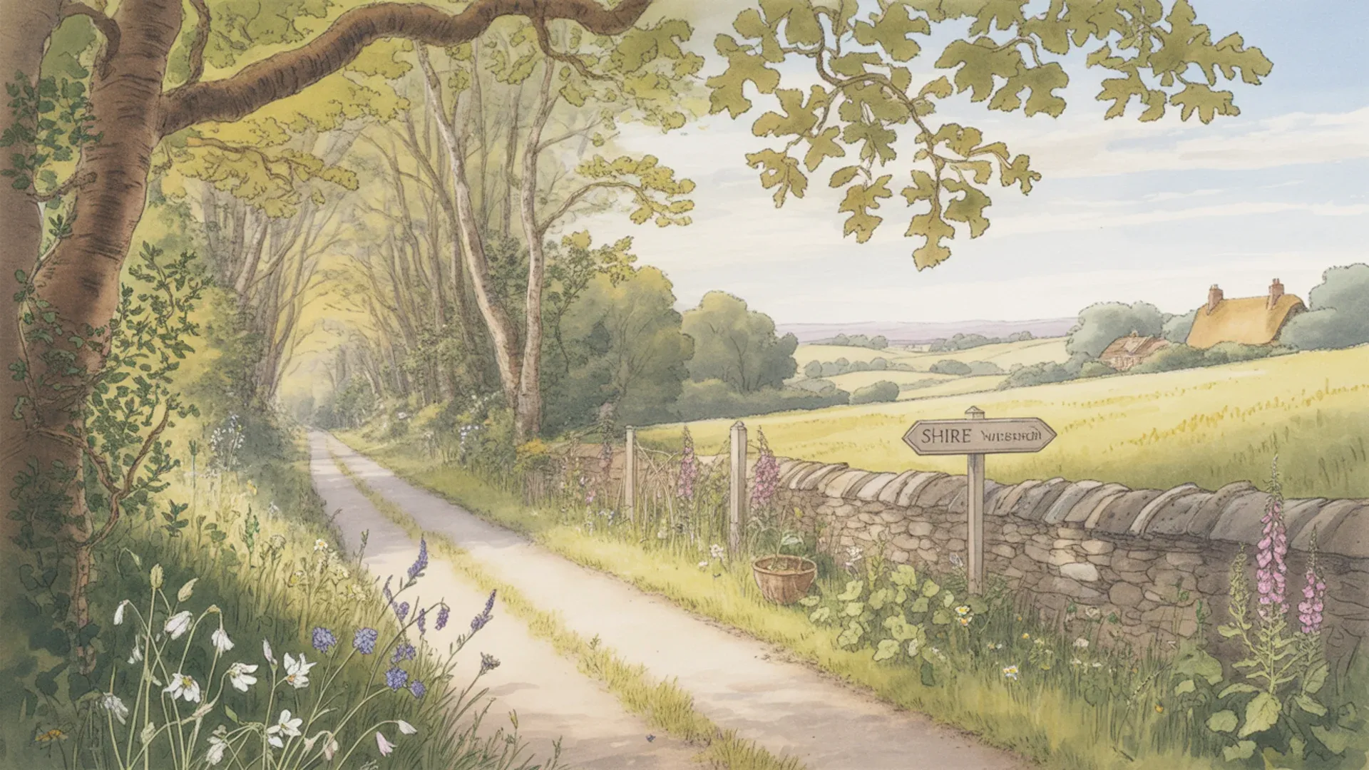 A winding country lane through the Shire.